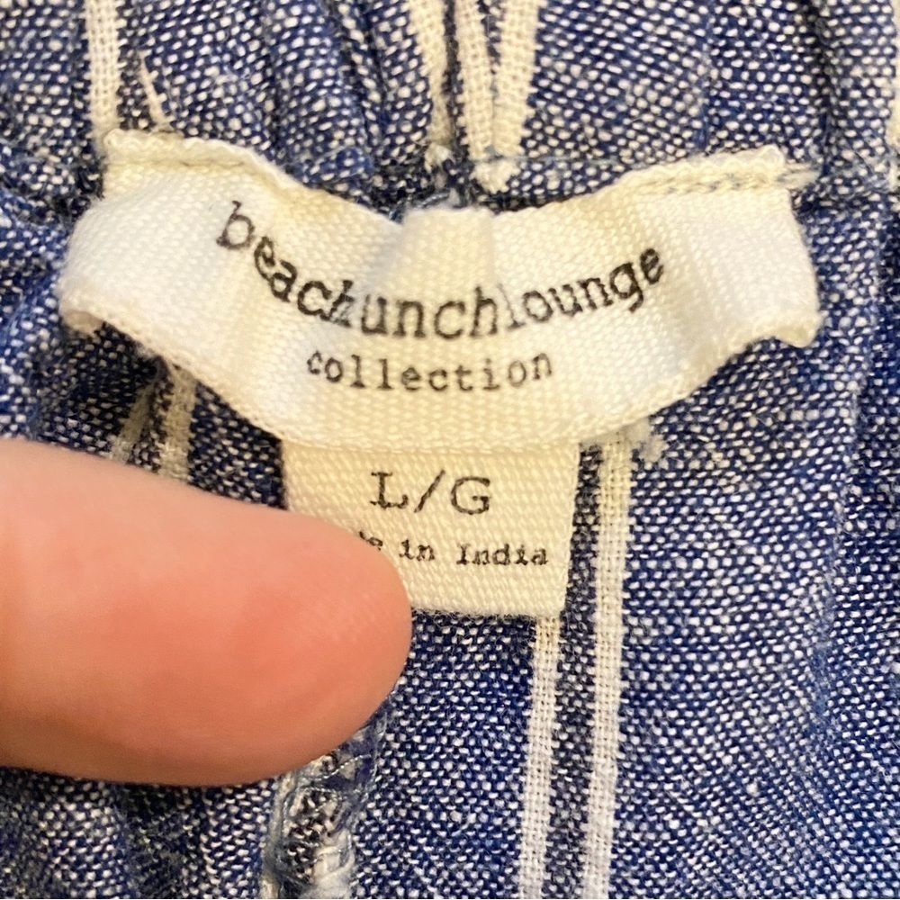 Beach Lunch Lounge Linen Blend Pants Blue White Stripe Womens Size Large - Picture 9 of 13